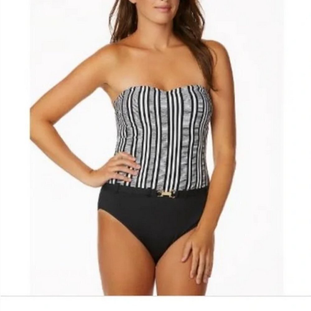 Leilani Women's Saint Tropez North‎ Coast Halter One Piece Swimsuit Striped Belt